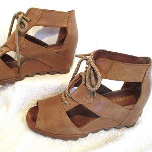11 SOREL Tan Brown Leather Joanie II Lace Sandals NICE